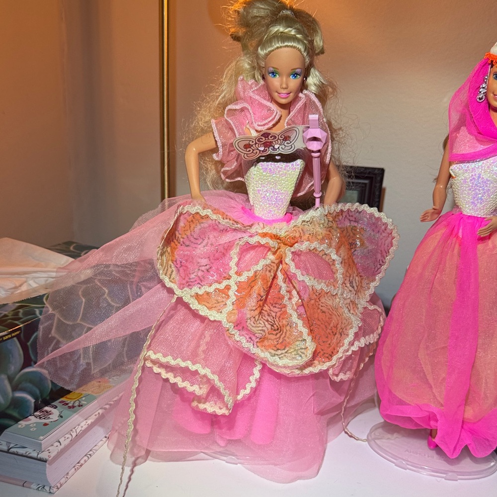 Barbie Dolls in Pink and Orange Outfits